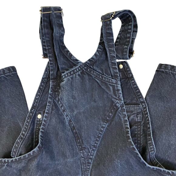 Zara Sz XS Carpenter Bib Overalls Cropped Relaxed Washed Black Utility Grunge - Picture 9 of 16